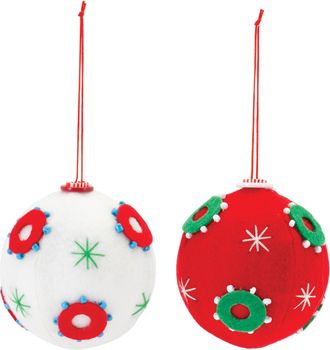 Melrose International Whimsical Fabric Ball Ornament (Set of 12) - White; Red
