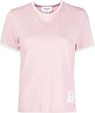 Thom Browne contrast-trim T-shirt - women - Cotton - 38 - Pink