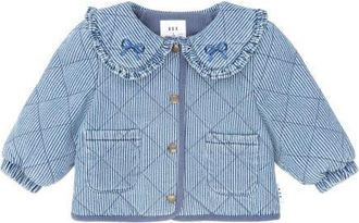 Huxbaby Vintage Bow Collar Denim Jacket in Blue Stripe at Nordstrom, Size 6-12M Au