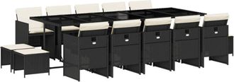 vidaXL Set Comedor De Jard&iacute;n Con Cojines 15 Pzas Rat&aacute;n Sint&eacute;tico Negro Vidaxl