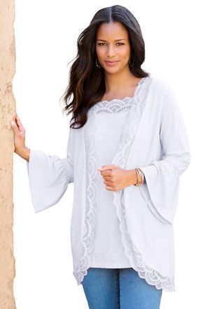 Roaman's Lace-Detailed Cardigan And Tank Set in White at Nordstrom, Size 16