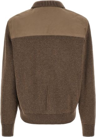 Brioni Calfskin Leather and Ribbed Knit Jacket - Brown