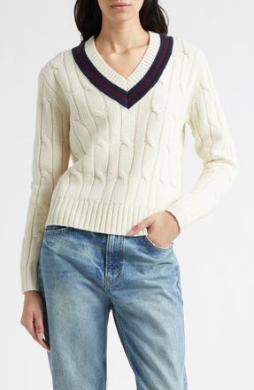 Nili Lotan Fabiana Cable Wool Tennis Sweater in Ivory at Nordstrom, Size X-Large