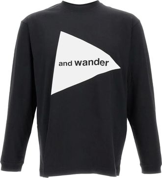And Wander T-shirt a maniche lunghe con logo - Nero
