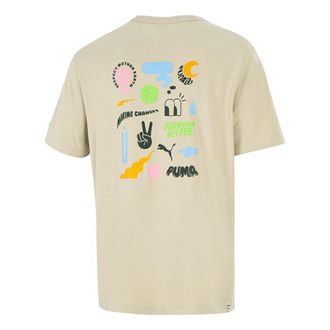 Puma Athleisure Casual Sports Cartoon Printing Round Neck Short Sleeve Khaki 533039-42