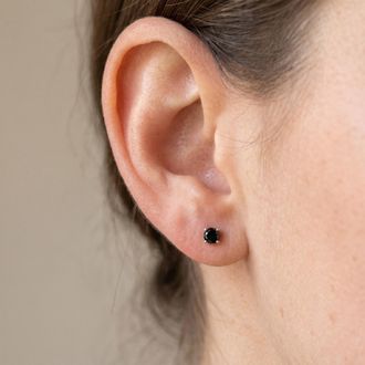 Pompeii3 20Ct Round Brilliant Cut Heat Treated Black Diamond Stud Earrings in 14K Gold Basket Setting