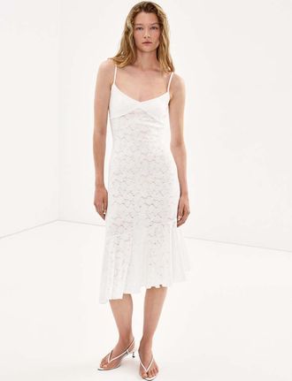 Mango Vestito traforato volant asimmetrico bianco - Donna - XL - MANGO