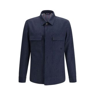 Etro Etro, Light Jackets, male, Blue, Size: M Wool Overcoat with Classic Tailoring