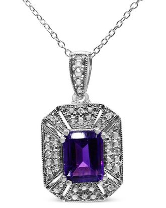 House of Brilliance Colorful Gemstones Silver 2.18 ct. tw. Diamond & Amethyst Pendant Necklace