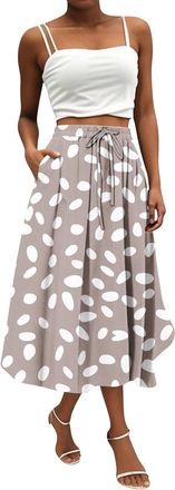 Generic Ladies Skirts UK Clearance, Womens Flowy Elastic High Waist Skirts Summer Boho Floral Pattern Print Casual A Line Midi Skirt with Pockets for Beach Ho