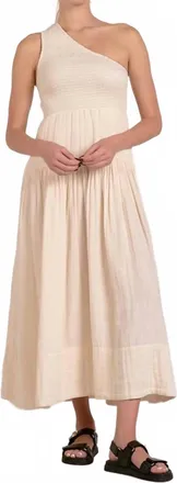 Elan One Shoulder Smocked Maxi Dress In Natural