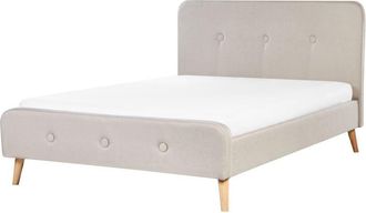 Beliani Beliani - Cama Tapizada En Tela Beige 140 X 200 Cm Con Somier Patas De Madera Dise&ntilde;o Moderno Rennes