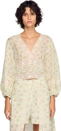 Sandro Floral crop top in Pink /Green at Nordstrom, Size X-Small