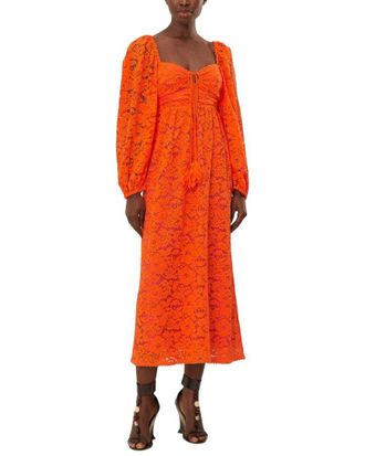 Farm Rio Farm Rio Orange Lace Long Sleeve Midi Dress