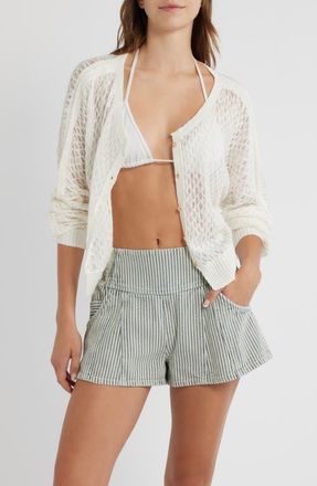 Free People Maris V-Neck Fine Gauge Linen Blend Cardigan in Clean Ivory at Nordstrom, Size X-Large