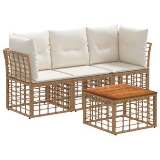 vidaXL Conjunto De Sof&aacute;s De Exterior 4 Pcs Natural Y Crema Poli&eacute;ster Vidaxl