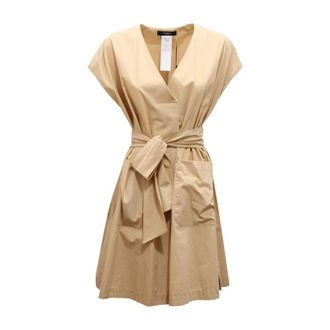 Max Mara Short Dresses, female, Beige, Size: S Mitico V-neck Dress