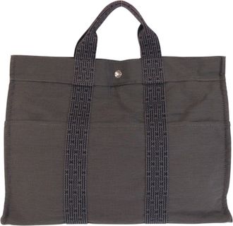 Herm&egrave;s Gray Polyamide Polyester Handbag Tote Bag (Pre-Owned)