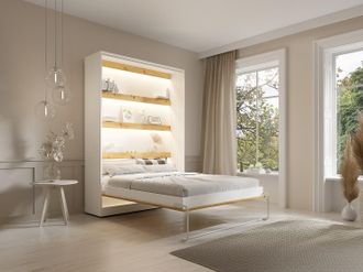 Vente-Unique Letto estraibile 140 x 200 cm Apertura verticale manuale Con LED Bianco e Naturale - RAPILI