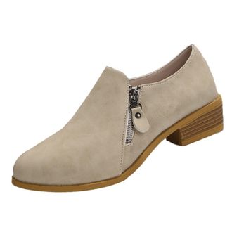 Generic Fashion Thick Bottom Chunky Heel Womens Boots Breathable Fashion Round Head Chunky Heel Womens Shoes Plaid Panel Flat Boot (Khaki, 5.5)