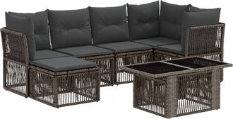 vidaXL Conjunto De Sof&aacute;s De Jard&iacute;n 7 Uds. Gris Rat&aacute;n Sint&eacute;tico Vidaxl