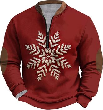Generic Christmas Jumpers for Men 1/4 Zip Ugly Christmas Sweatshirt Pullover Mens Long Sleeve Crew Neck Funny Printed Xmas Jumper Warm Cosy Xmas Sweatshirts T