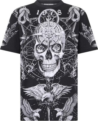 Philipp Plein Tops, Heren, Zwart, XL, Katoen, Ronde Hals T-Shirt Tattoo