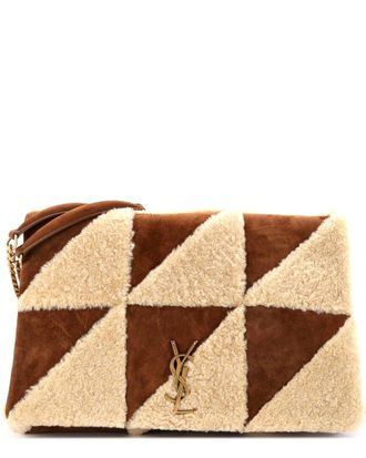 Saint Laurent Jamie Flap Bag Quilted Suede And Shearling Large (Authentic Pre- Loved)