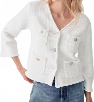 Beatrice Cotton Tweed Button Front Jacket In White