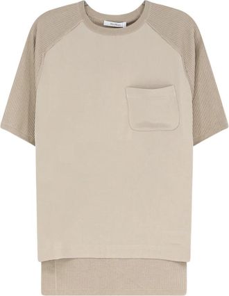 Max Mara Gebreide trui met ronde hals en korte mouwen - Dames - Ronde hals truien - Beige - XL - Kasjmier - Truien & Vesten