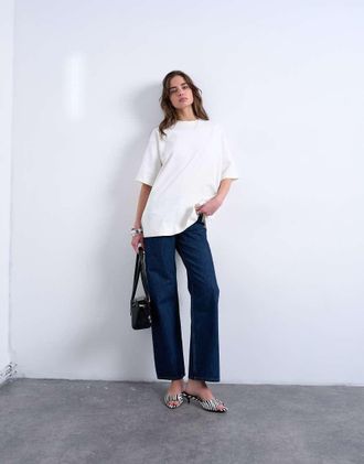 Topshop Ember - Jeans a vita bassa dritti lavaggio indaco risciacquato-Blu