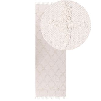 Beliani Beliani - Alfombra De Algod&oacute;n Beige Claro 80 X 230 Cm Patr&oacute;n Geom&eacute;trico Minimalista Tozlu