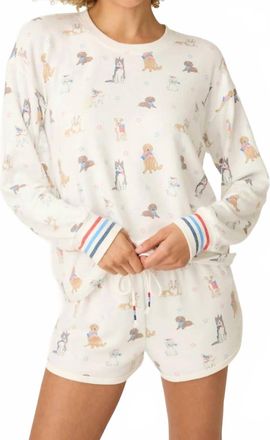 PJ Salvage Woof Patriotic Pups Long Sleeve Top In Ivory