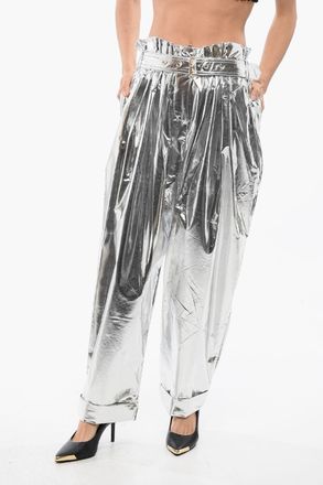 Balmain Pantaloni Baggy Fit A Vita Alta Con Pinces Effetto Metallizzato Balmain