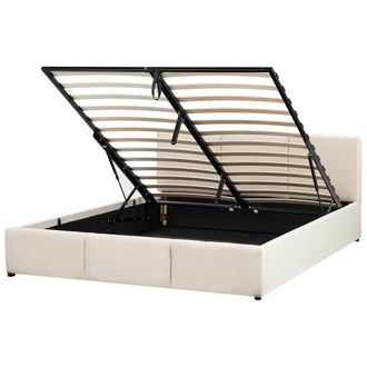 Beliani Cama Con Almacenaje De Terciopelo Beige Claro 160 X 200 Cm Acolchado Almacenaje Bousse