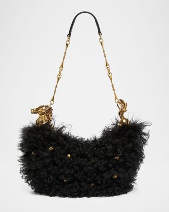 Chlo&eacute; Chain Horse Shoulder Bag in Curly Shearling