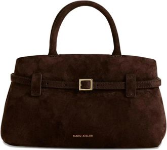 Manu Atelier Bruine Su&egrave;de Schoudertas met Gesp - Dames - Handtassen - Bruin - ONE Size - Su&egrave;de - Tassen