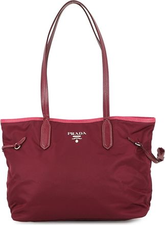 Prada Bordeaux Nylon Leather Handbag Tote Bag (Pre-Owned)