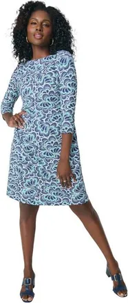 Jessica London Stretch Cotton Boatneck Shift Dress in Blue Ornate Scroll at Nordstrom, Size 26