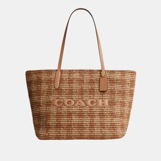 Coach Womens City Tote Bag With Gingham Print - Beige - One Size