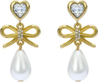 Ted Baker Ivy Icon Charm Heart Bow Faux Pearl Drop Earrings in Metallic Gold at Nordstrom