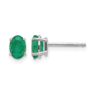 Diamond2Deal 14k White Gold 6x4mm Emerald Earrings