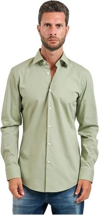 HUGO BOSS Overhemden, Heren, Groen, S, Katoen, Groene Slim Fit Kent Kraag Overhemd