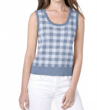 Kinross Cashmere Cotton Gingham Tank Top In Mykonos Blue And White