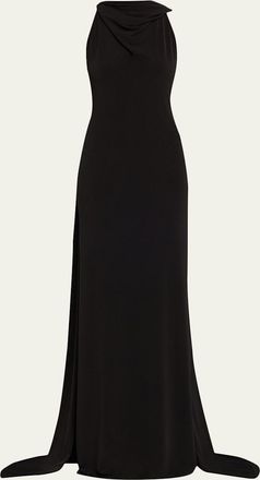 Brandon Maxwell Presley High-Neck Sleeveless Cape Gown