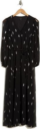 Halogen Dot Long Sleeve Faux Wrap Maxi Dress in Rich Black at Nordstrom Rack, Size X-Small