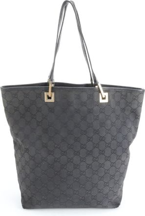 Gucci Gg Canvas Black Gg Canvas Leather Handbag Shoulder Bag Tote Bag (Pre-Owned)