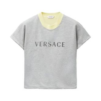 Versace T-shirt in Cotone Stretch Stampato - - Tops - Donna - Grigio - XS