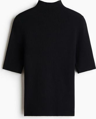 H&M Lyocell-blend Rib-knit Mock Turtleneck Top in Black at Nordstrom, Size X-Large