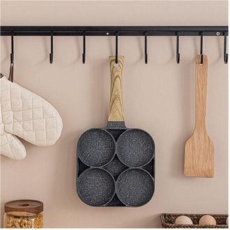 Trade Shop Trade Shop - Padella Pancake 4 Scomparti In Lega Di Alluminio Antiaderente Con Manico Legno